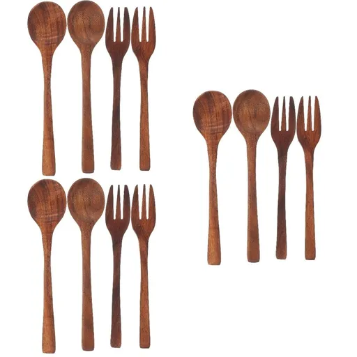 3-Piece Wooden Spoon and Fork Set Reusable Japanese Style Salad Forks Kitchen Utensils