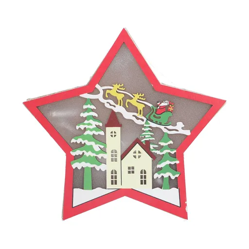 Wooden Star Shaped Ornament Christmas Decoration Ornaments Crafts with LED Light for Dining Table