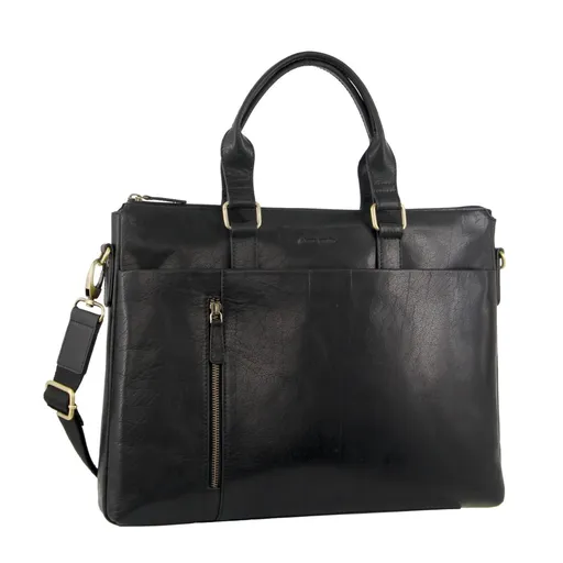 Pierre Cardin Mens Leather 15" Laptop Briefcase Business Travel/Work Bag - Black