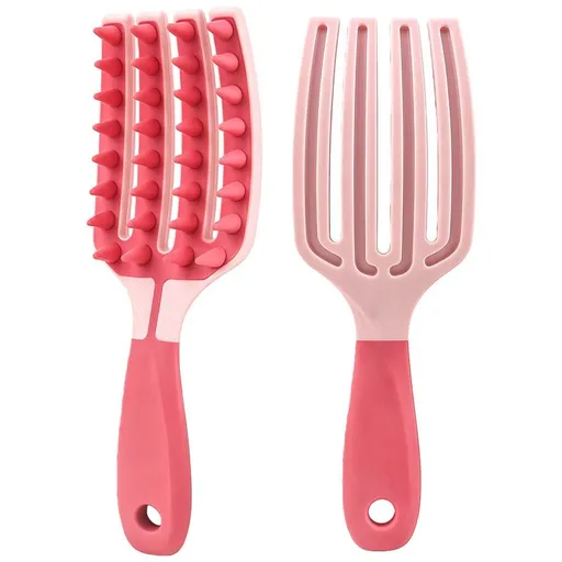 Scalp Massage Brush Two-Tone TPR Soft Bristles Ergonomic Handle Pink