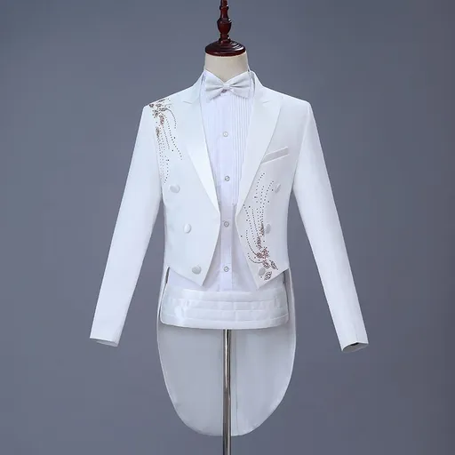 Men Slim Tuxedo Suit Stage Performance Formal Wear Red Diamond XXXL