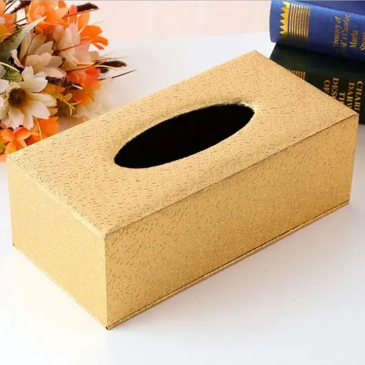 Leather Tissue Box Holder Waterproof Rectangular Tissue Box Cover for Home Office and Car Decor Gold, Waterproof Design