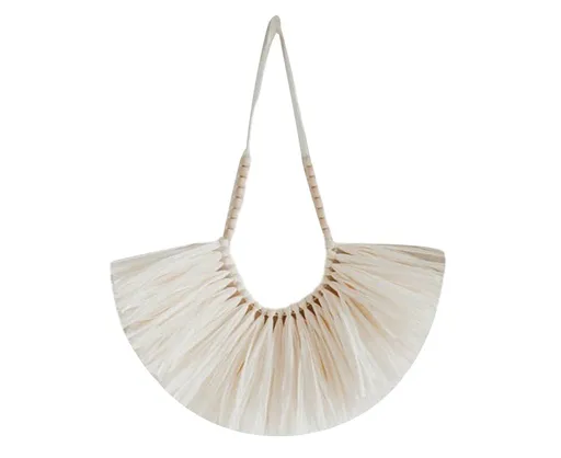 Vintage Handwoven Wall Hanging Wood Beads Elegant Straw Hanging Pendants for Office-Beige