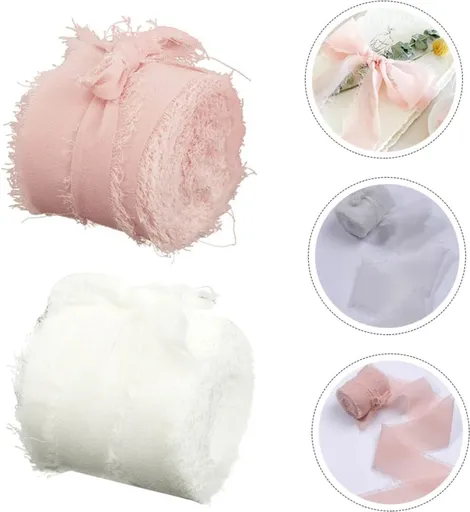 Gift Ribbon - Decorative Ribbon - Fabric Ribbon - Length: 5 Meters - Gift Wrapping - Decorative Ribbon - Hand-Torn Ribbon - With Raw Edge - DIY Crafts - For Gift Wrapping Making a Bow Garment Accessories - Pink+Beige - 2 Pieces