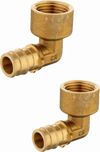 2-Pack Pex A Expansion Brass Fittings 1/2"x 1/2" NPT Female Elbow For Pex-A Tube Connection, ASTM F1960,(PEX1960100)