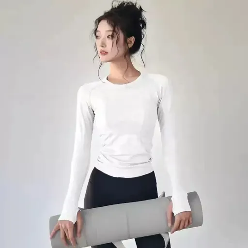 L White Premium Women's Naked-Feel Seamless Long Sleeve Fitness Top | Quick-Dry Yoga & Running Shirt | Slim Fit Athletic Wear