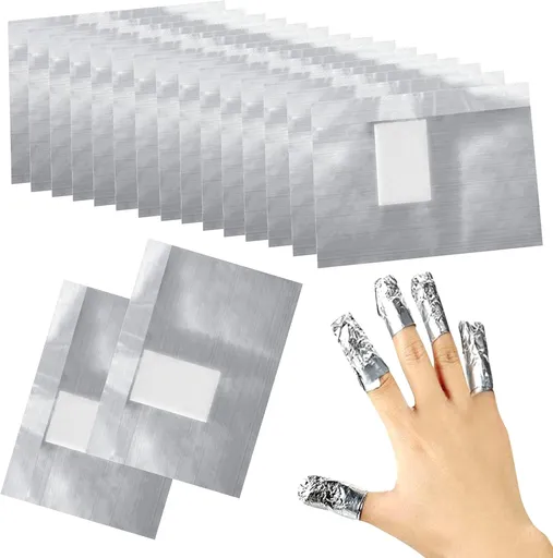 100 foil nail stickers, foil for gel nails, nail foil remover with pre-installed lint-free cotton pads for manicure and pedicure, nail art cleanser