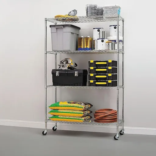Wire Storage Rack – 90x35cm Chrome Shelving with Wheels