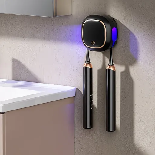 Smart UV Toothbrush Sterilizer Holder: No-Drilling Dual-Slot Storage, One-Button Sterilization Saves Space/black