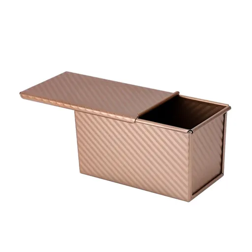 Non-Stick Bakeware Golden Corrugated Carbon Steel Bread Toast Box Mold with Cover for Baking Bread,