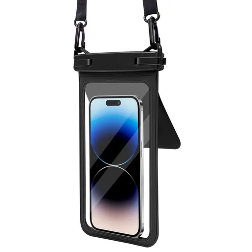 IPX8 Waterproof Phone Pouch with Adjustable Lanyard, Touchscreen-Compatible Dry Bag for Beach, Swimming, Snorkeling and Underwater Adventures, Fits Most Smartphones and Small Essentials (Black)