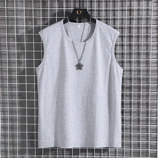 Menma Men Summer Cotton Sleeveless Loose Sports Crewneck Grey 10XL