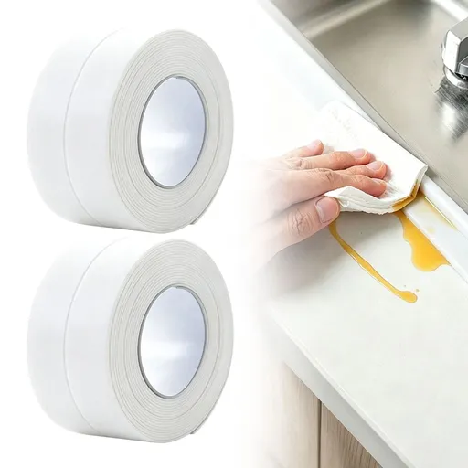 2 Pack Self Adhesive Caulk Tape Sealant Strip, 3.2m PE Waterproof Sealing Tape for Kitchen Sink Bathtub Shower Stove Tile, Flexible Wall Edge Caulk Strip with 90° Fold Design, Bathroom Counter, A