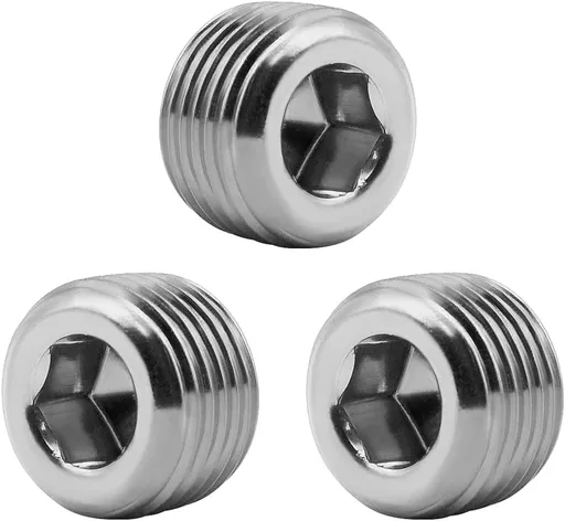 3/8" NPT Pipe Plug Male Thread Stainless Steel Fitting Countersunk Internal Hex Head(Pack of 3)