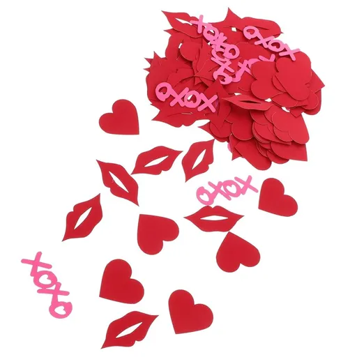 Lip Shaped Confetti Set for Anniversaries, Assorted Heart and Lip Paper Shapes in Multiple Colors