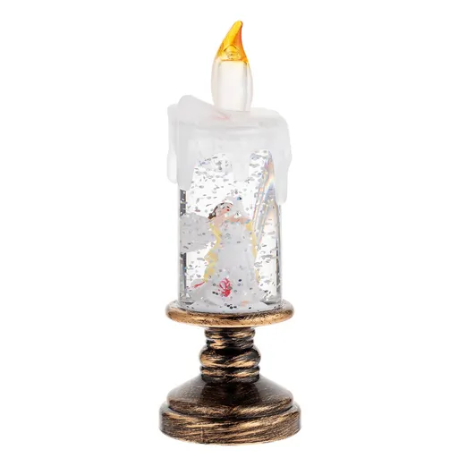 Battery Operated LED Snow Globe Candle with Rotating Glitter Water, Flameless Christmas Table Light for Holiday Home Decor, Angel