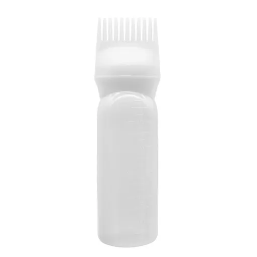 Brush Bottle with Comb, Shampoo Hair Color Hair Dyeing Bottle, Applicator Brush Bottle for Roots (White) Professional Process