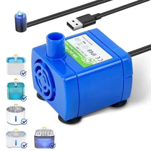 IP68 DR-DC160 submersible water pump Cat Water Fountain Pump forCeramic,Stainless Steel,Round Flower Cap Cat Fountains,Automatic Pet Water Dispenser Replacement Pump (With LED)