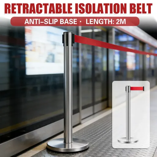 2M Retractable Isolation Barrier Belt 1 Post Anti-Slip Base Waterproof Durable
