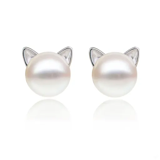Leaf Cat Earrings Pearl Earrings Sterling Silver Earrings for Women Cat Memorial Gifts Cat Gifts for Cat Lovers