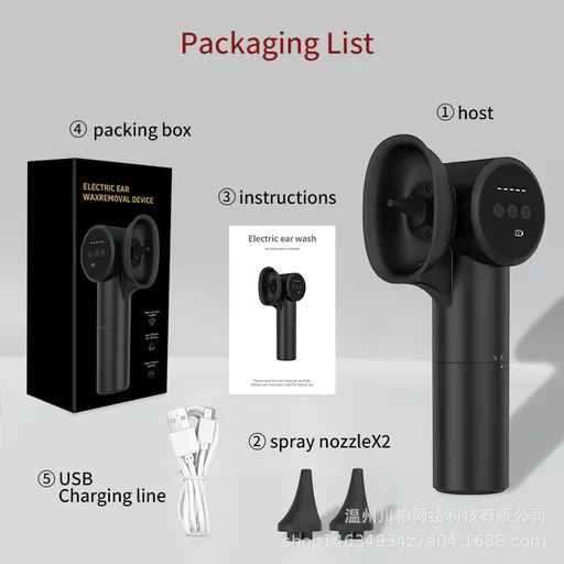 Automatic Electric Ear Wax Removal & Irrigation System - 5 Modes, USB-C, Hot Air Drying(black)