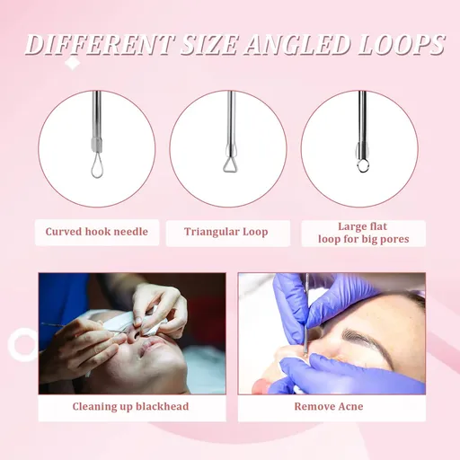 4PCS Blackhead Acne Removal Extractor, Curved Blackhead Tweezers Kit, Professional Stainless Pimple Acne Blemish Removal Tools