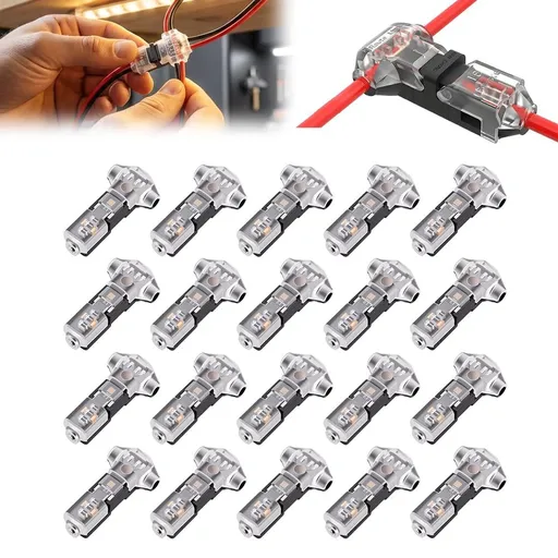 Wire Plug in Connector with Locking Buckle, 2026 New Low Voltage Wire Connectors Quick Solderless T Tap Connector No Wire Stripping 3 Way 2-Pin for 18-22 AWG Wires (20, 1 Pin)