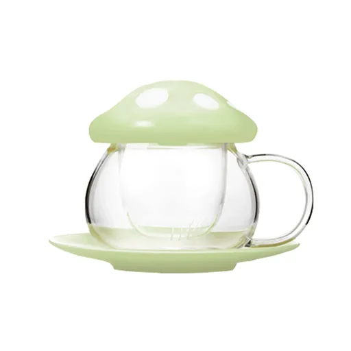 Cute Mushroom Shaped Teacup Ceramic Glass Filter Tea Cup Set
