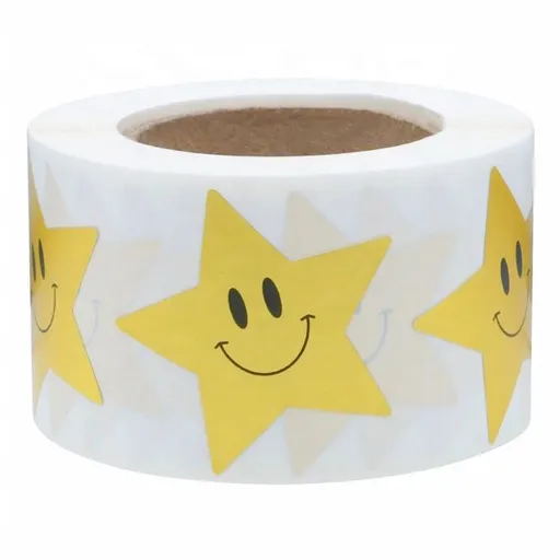 Gold Star Stickers for Kids Reward Metallic Foil Star Labels 1.5 Inch 500 Total Per Roll Yellow Happy Face Star Shape Stickers