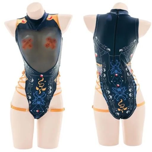 House Of Dasein Punk Anime Girls Dark Cyber Mechanical Cat Cosplay Bodysuit Swimwear Set - Swimsuit L - Only Swimsuit E