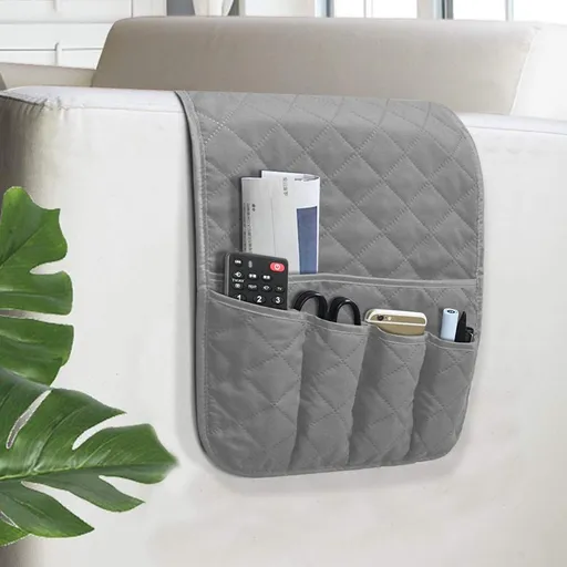 Sofa Armrest Organizer Non-Slip Arm Chair Bedside Storage Organizer for Recliner Couch with 5 Pockets for Cell Phone TV (Grey)