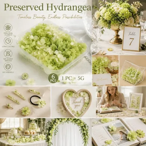 Pale Green Champagne Preserved Hydrangea Gradient DIY Supply Bundle 6 Pack