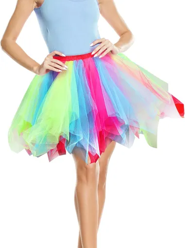 Women's Tutu Skirt, Adult Multicolored Layered Tulle Teens Puffy Petticoat Skirt for Ballet Dance Party Multiple Colors X-Large Short