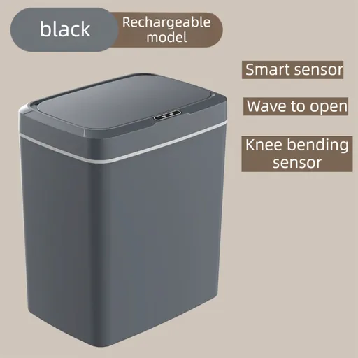 Black Intelligent Dual-Sensor Trash Can (Hand-Wave & Knee-Bend) - Slim-Fit Touchless Rechargeable Bin for Bathroom & Kitchen