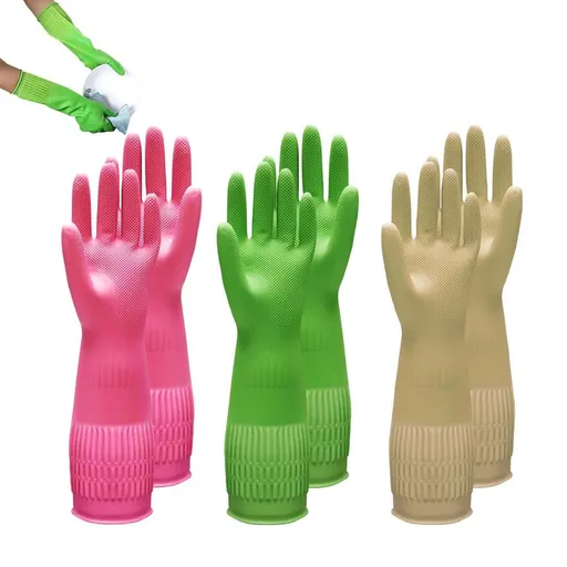 38cm Extra Long Rubber Gloves 3 Pack Heavy Duty Cleaning Gloves for Dishwashing - M