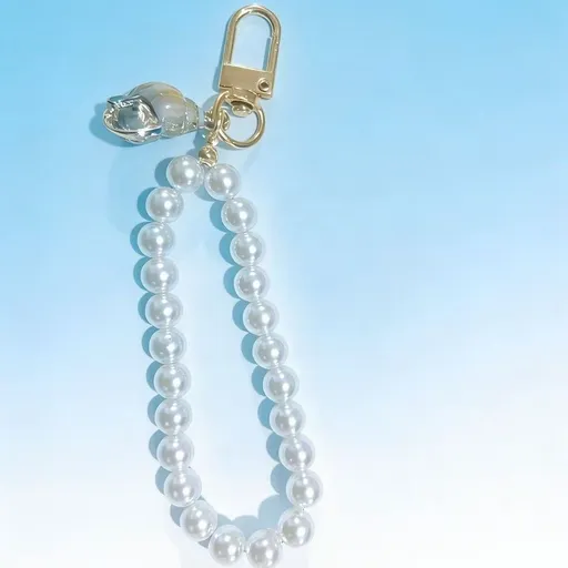 Pearl Beaded Bracelet / Keychain / Bag Charm with Elegant Conch Pendant and Gift Box - Multifunctional Pearl Wristlet Key Ring & Purse Accessory (Dia 14 cm)