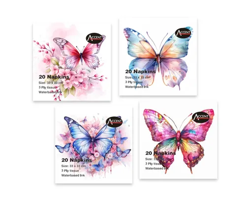 bulk 960 Butterfly Emporium Napkins 2ply 4 Assort 33cm