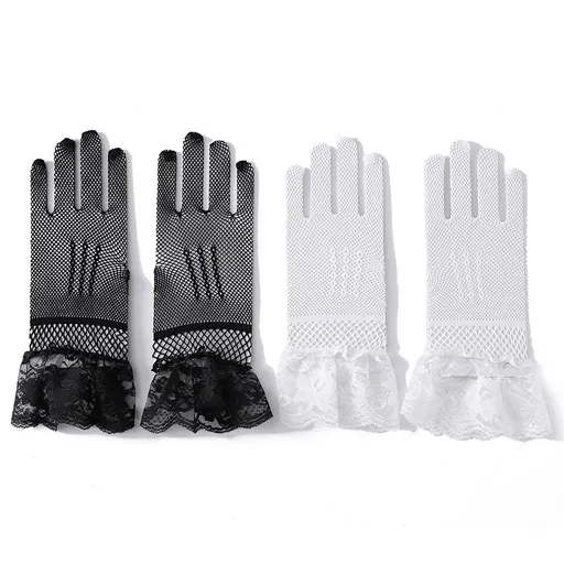 2 pairs Lace Gloves, Long Satin Gloves Tea Party Gloves for Women Short Silk Gloves Mesh Gloves Halloween Wedding