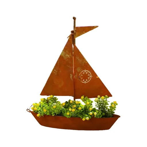 Iron Sailboat Planter Vintage Boat Shaped Succulent Plant Pot 29.5x24cm