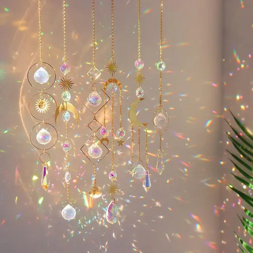 Colorful Crystals Suncatcher Hanging Sun Catcher with Chain Pendant Ornament Crystal Balls for Window Home Garden Christmas Day Party Wedding Decoration