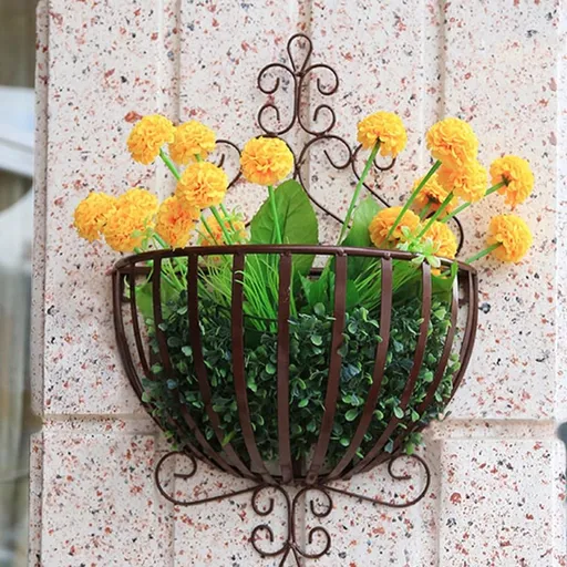 Metal Wall-Mounted Plant Hangers for Flower Pots, Bronze Finish Iron Holders, 1 Set, 20.87x13.78x6.3 Inches