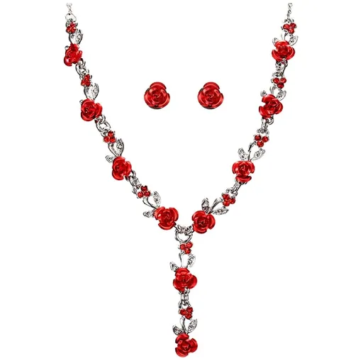 PATKAW Women's Rose Flower Jewelry Set - Necklace and Earrings for Weddings, Parties, and Special Occasions