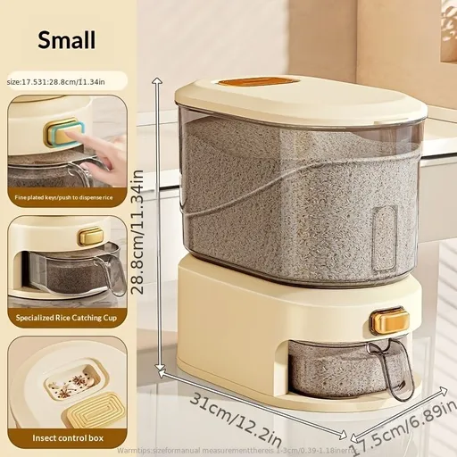 large capacity rice dispenser, measuring cup, time scale, plastic grain storage container, sealed food storage, insect proof food storage, moisture proof food storage, flour storage, pet food storage, Australian kitchen - gray and transparent - Size