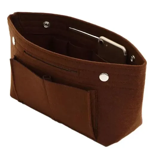 Travel Organiser Handbag Felt Bag Tote Insert Liner Purse Pouch Women 25*16*9Cm - Coffee