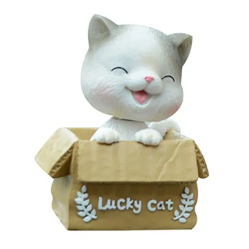 Car Dashboard Lucky Cat Decor Resin Shaking Head Cat Ornament Cute Cartoon Dancing Toy Figurines for Auto Interior Decoration