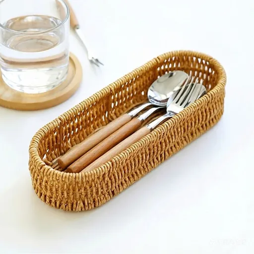 Woven Chopsticks Box Knife Fork Spoon Storage Basket Kitchen Dining Organizer for Entryway Desktop Tableware Cutlery Holder