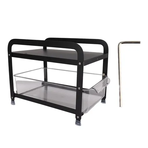 Cup Storage Organizer Shelf 2 Tier Pull Out Countertop Organizer Multifunctional Desktop Storage Rack for Home Office Black