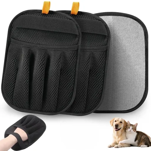 2-piece set of cat and dog pet hair removal gloves, five finger electrostatic hair removal gloves, reusable hair removal tools for sofas, clothing, carpets, and car seats (black)