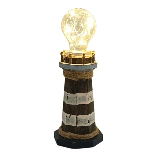 Mediterranean Style Decorative Lighthouse, with Warm Light Retro Led Figurine, Sculpture for Tabletop Centerpiece