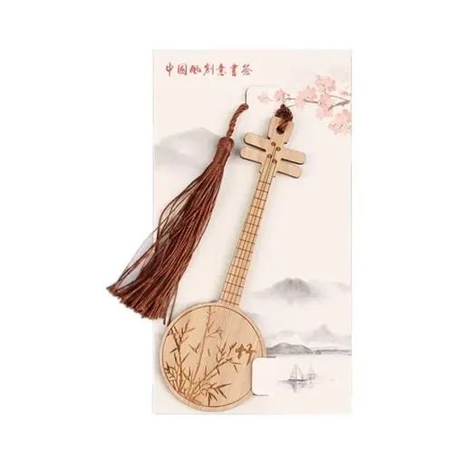Chinese Style Bass Book Folder Book Clip Bamboo Bookmark Guitar Bookmark Lable - Ruan Pipa Bookmark - Bamboo